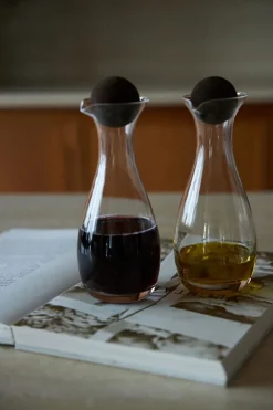 2 Botellas de aceite/vinagre con bola de corcho Nature 35cl, transparente-marrón oscuro