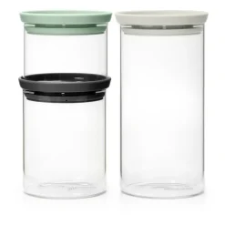3 botes de cristal Brabantia, negro-gris-verde