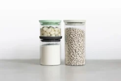 3 botes de cristal Brabantia, negro-gris-verde