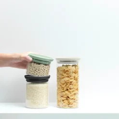 3 botes de cristal Brabantia, negro-gris-verde