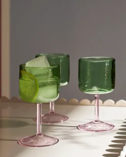 2 Copas de vino Tint 25 cl, Verde-rosa