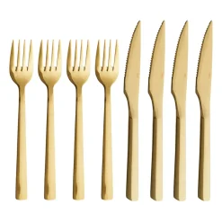 8 Cubiertos de carne Raw, Dorado