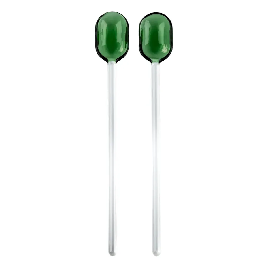 2 Cubiertos de ensalada Muurla vidrio, Green-clear