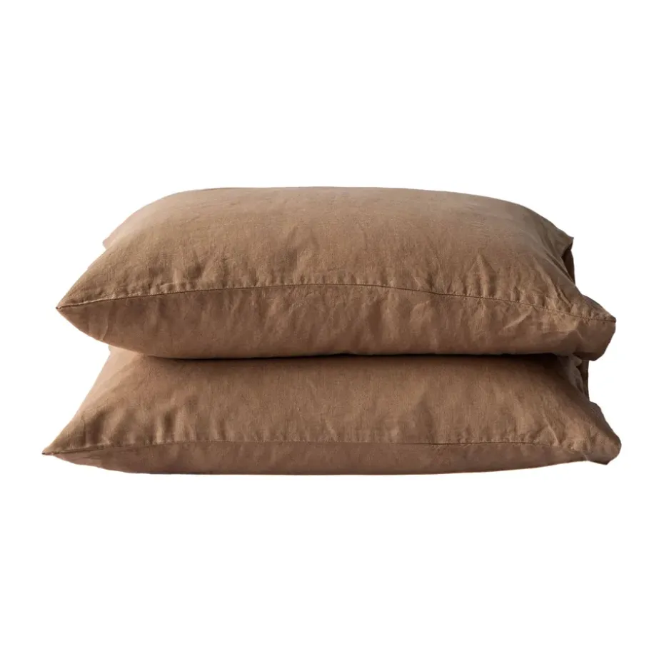 2 Fundas de almohada Stonewashed lino 50x60 cm, Avellana