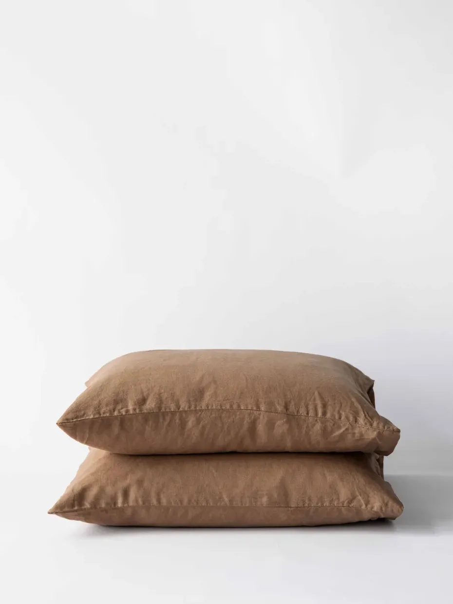 2 Fundas de almohada Stonewashed lino 50x60 cm, Avellana