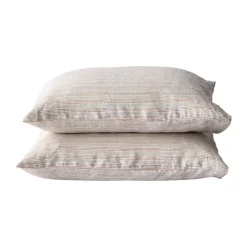 2 Fundas de almohada Stonewashed lino 50x60 cm, Rayas de avellana
