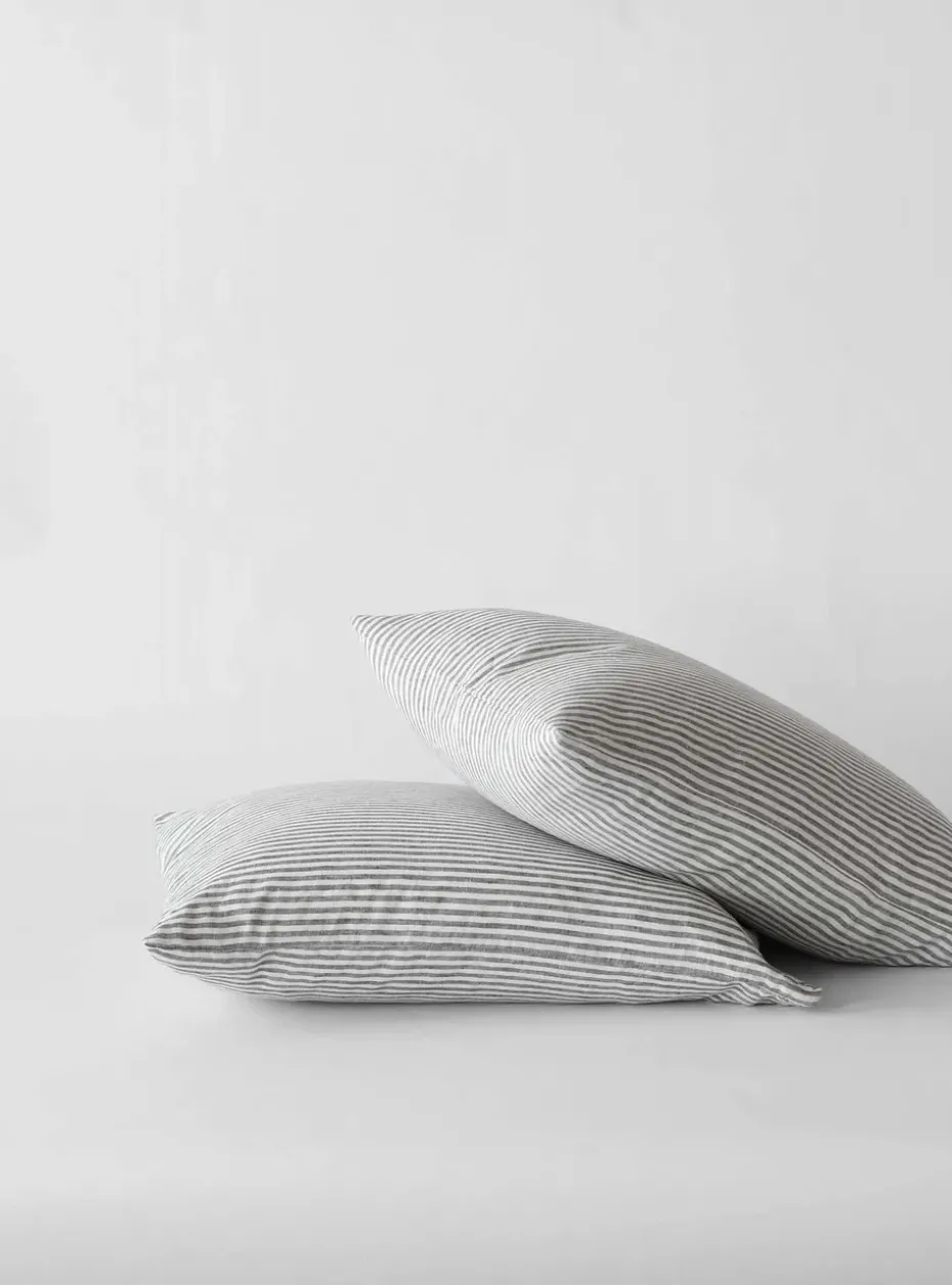 2 Fundas de almohada Stonewashed lino 50x60 cm, Grey-white
