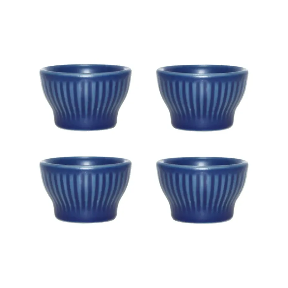 4 Hueveras Groovy, Blue stoneware