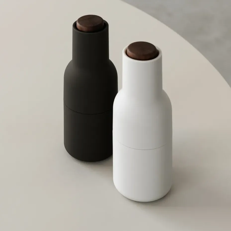 2 molinillos de especias Bottle, Ash-carbon (tapa de nogal)