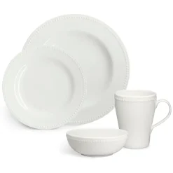 4 Platos Dots 28 cm, Blanco crema