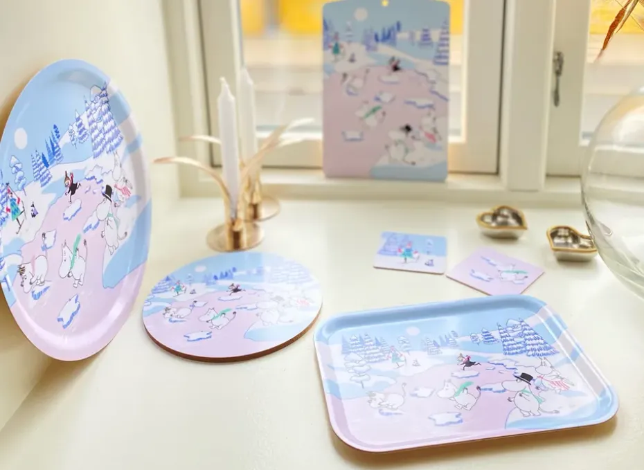 4 Posavasos Moomin winter 2022 9x9 cm, Azul-blanco-rosa