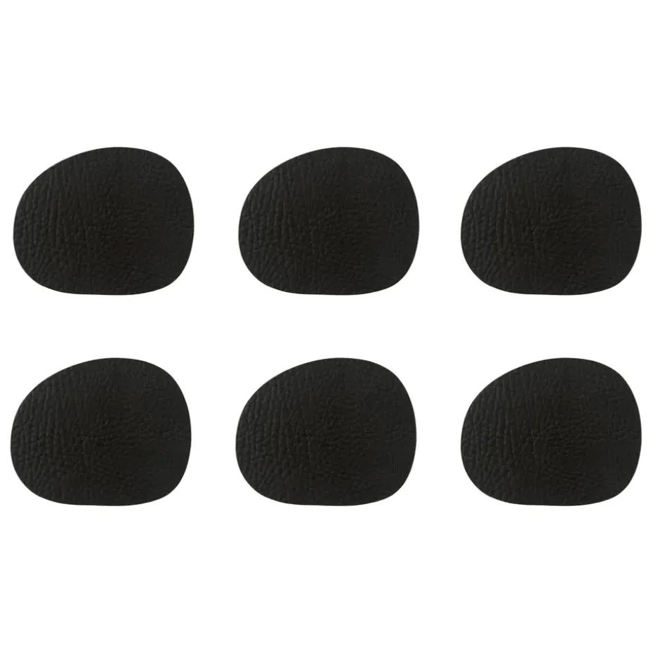 6 Posavasos Raw cuero, Black buffalo (negro)
