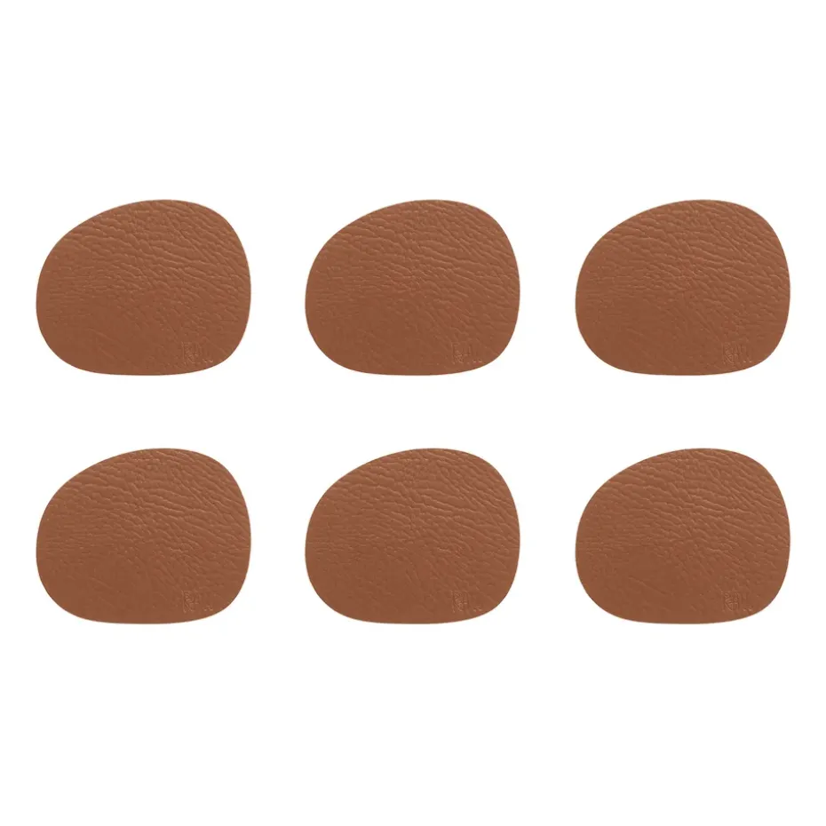 6 Posavasos Raw cuero, Cinnamon brown (marrón)