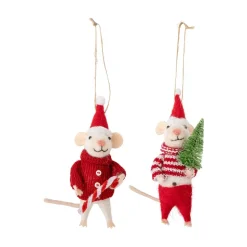 Adorno navideño Peo lana 2 piezas, Ratones navideños