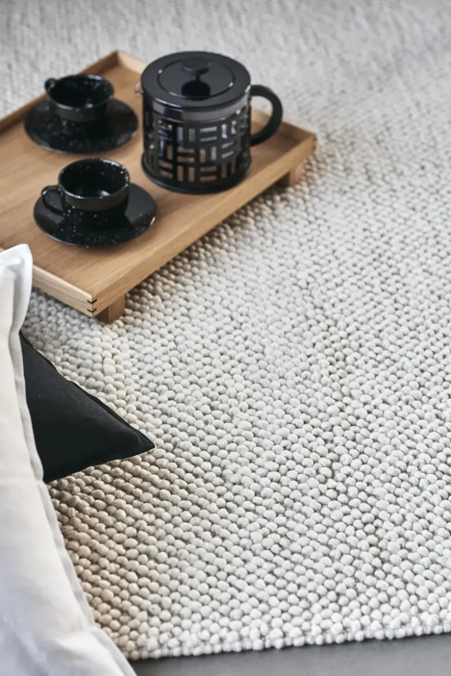 Alfombra de lana Flock blanco natural, 170x240 cm