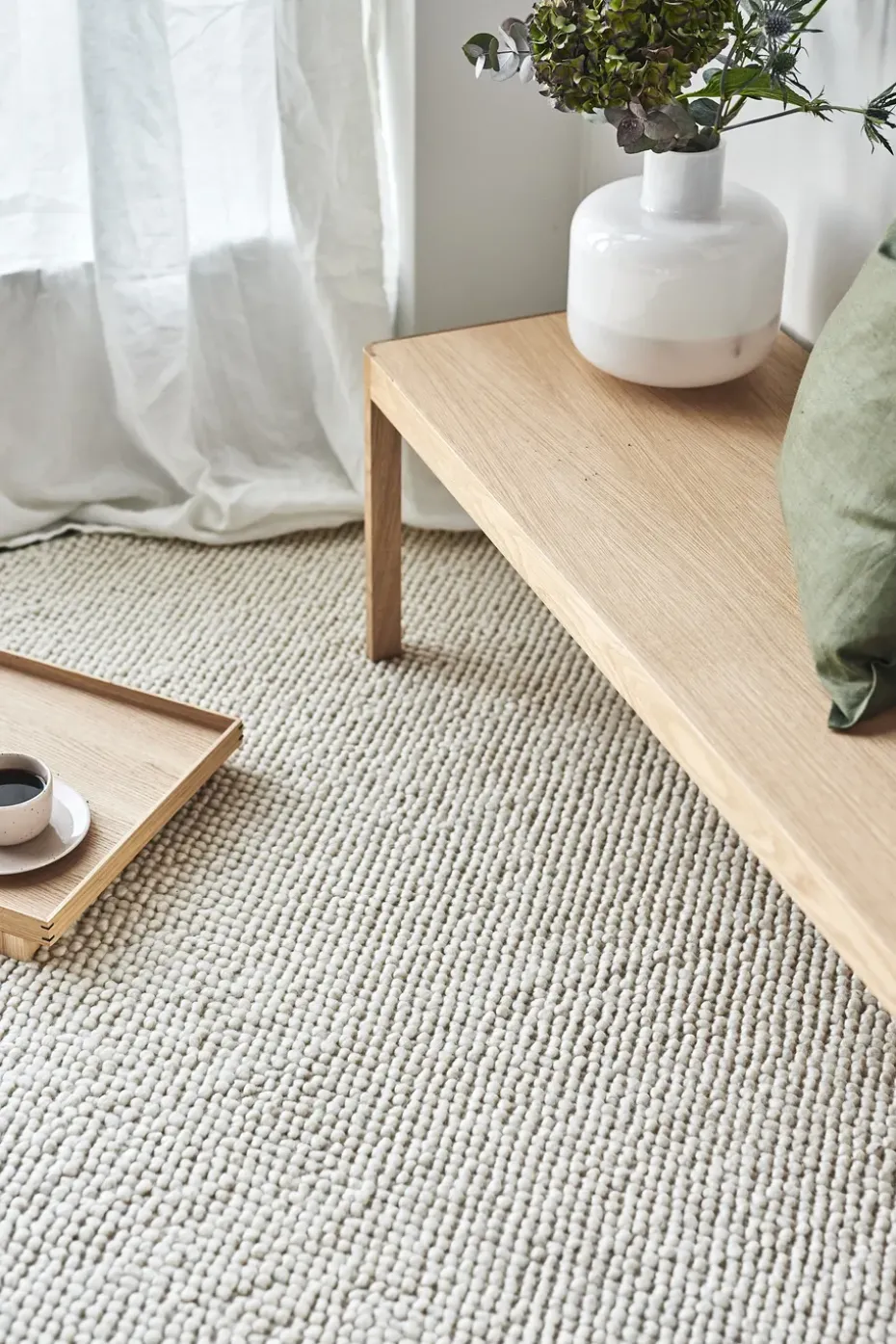 Alfombra de lana Flock blanco natural, 170x240 cm