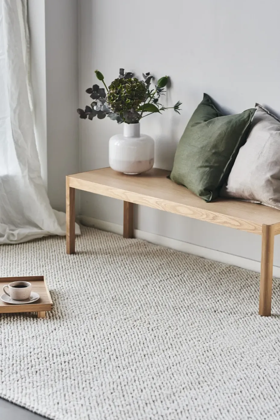 Alfombra de lana Flock blanco natural, 170x240 cm