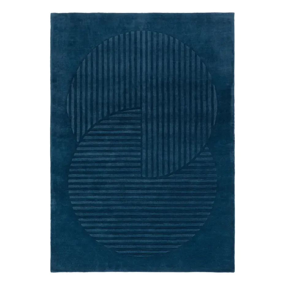 Alfombra de lana Levels circles azul, 200x300 cm