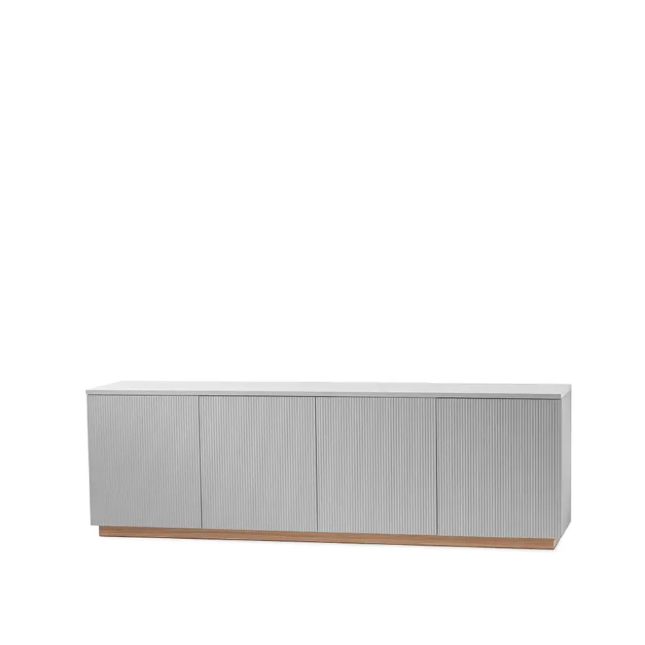Aparador Beam, Gris claro, base de roble aceitado blanco