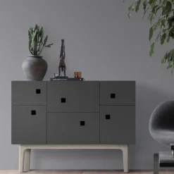 Aparador Peep C2, Slate grey, roble pigmentado blanco