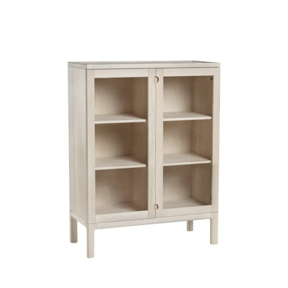 Aparador Prio alto, Abedul aceitado blanco, puerta de vidrio