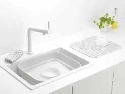Bol para fregar a mano con bandeja de secado Sinkside 34x37 cm, gris claro