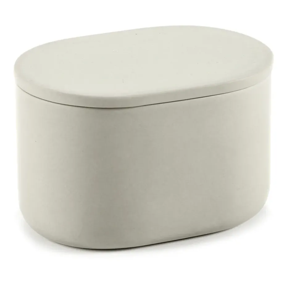 Bote de almacenaje ovalado con tapa Cose alto 6,5x10,2 cm, Beige