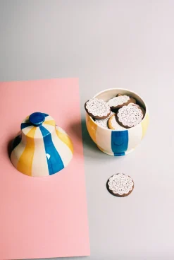 Bote para galletas Sobremesa stripe Ø19 cm, Blue-yellow
