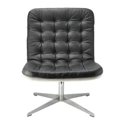Butaca Loholm con función giratoria, Cuero negro-Bern Beige 0341