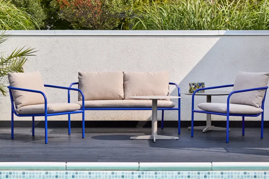 Butaca Lounge Bendt, Teddy beige-indigo blue