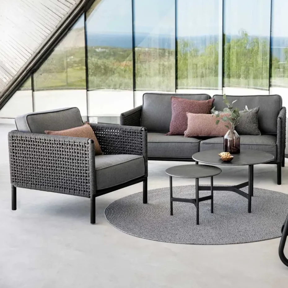 Butaca Lounge Encore, Cane-Line airtouch bordeaux/dark grey, incl. cojines