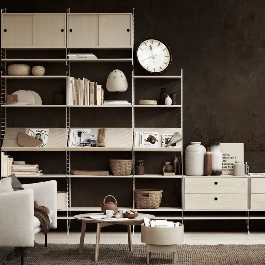 Cabinet con puertas correderas String, Chapa de fresno, 78x30 cm