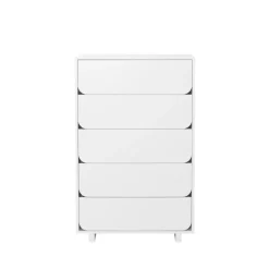 Cómoda Vidja alta, Lacado blanco, 5 cajones