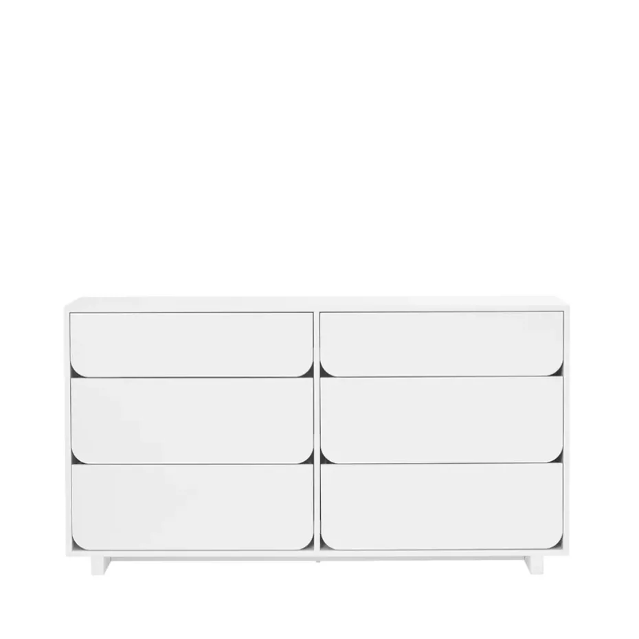 Cómoda Vidja doble, Lacado blanco, 6 cajones
