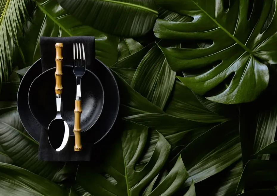 Cuchara de mesa Panda, acero inoxidable-bambú