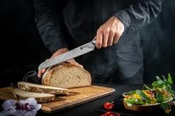 Cuchillo para pan Zwilling Tanrei 23 cm, Acero damasco-negro