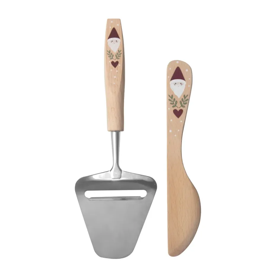 Cuchillo para untar y cortador de queso Santa 2 piezas, Beige