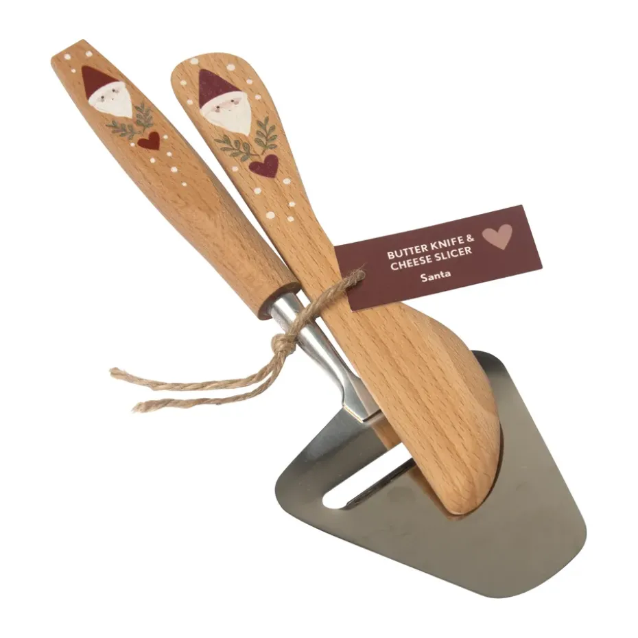 Cuchillo para untar y cortador de queso Santa 2 piezas, Beige