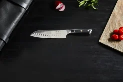 Cuchillo santoku Damascus By Hâws 32 cm, Negro-acero inoxidable