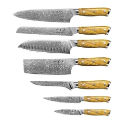 Cuchillos Damascus By Hâws, 7 piezas, Marrón-acero inoxidable