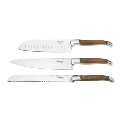 Cuchillos de chef Laguiole By Hâws con tabla de cortar, 4 piezas, Olivo-acero inoxidable-bambú