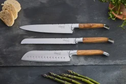 Cuchillos de chef Laguiole By Hâws con tabla de cortar, 4 piezas, Olivo-acero inoxidable-bambú