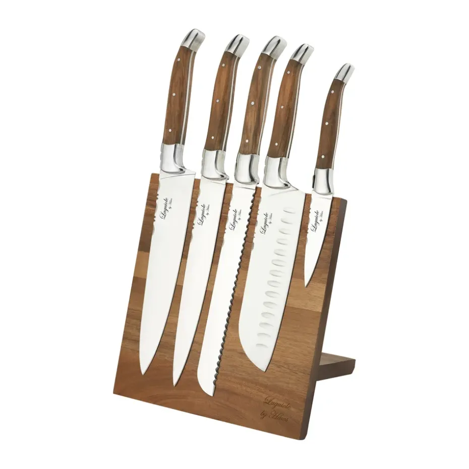 Cuchillos Laguiole By Hâws con bloque, 6 piezas, Oliva