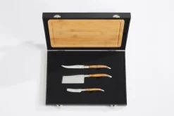 Cuchillos para queso con tabla de cortar Laguiole By Hâws, 4 piezas, Bambú-olivo-acero inoxidable