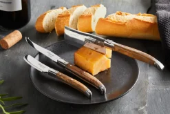 Cuchillos para queso con tabla de cortar Laguiole By Hâws, 4 piezas, Bambú-olivo-acero inoxidable