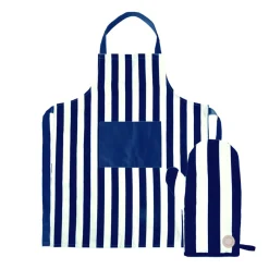 Delantal y manopla de horno Aron, Azul-beige