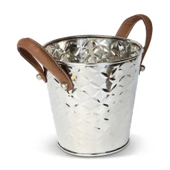 Enfriador de botellas vino French Fleur con asas de cuero, acero inoxidable