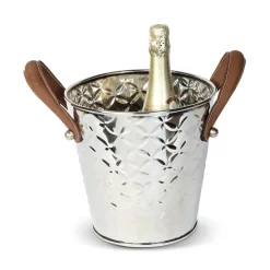 Enfriador de botellas vino French Fleur con asas de cuero, acero inoxidable
