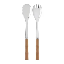 Ensaladera y cubiertos de ensalada Bamboo shape, 2 piezas, Madera clara laminada