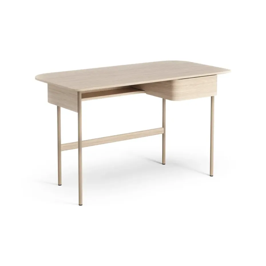 Escritorio Luna con cajón, Roble pigmentado blanco